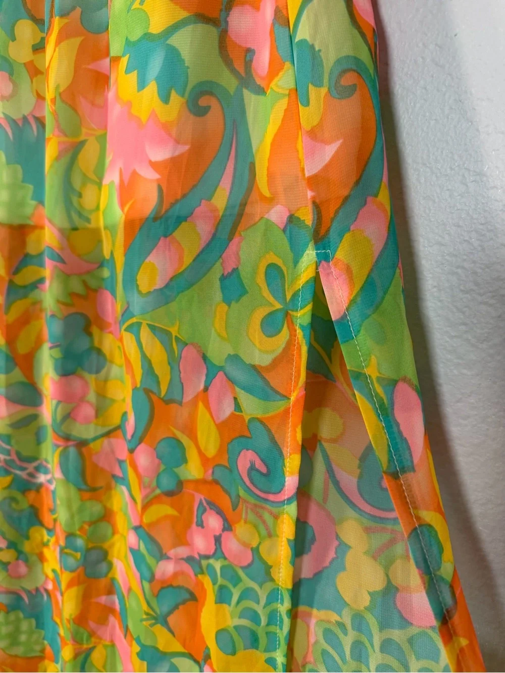 Show Me Your MuMu Vibrant Green Pink Yellow Orange Floral Sheer Maxi Skirt M